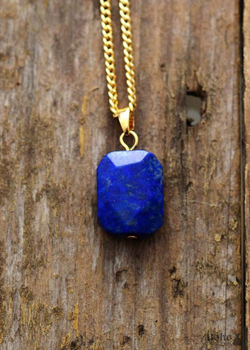 Boho Necklace, Deep Blue Lapis Square Pendant